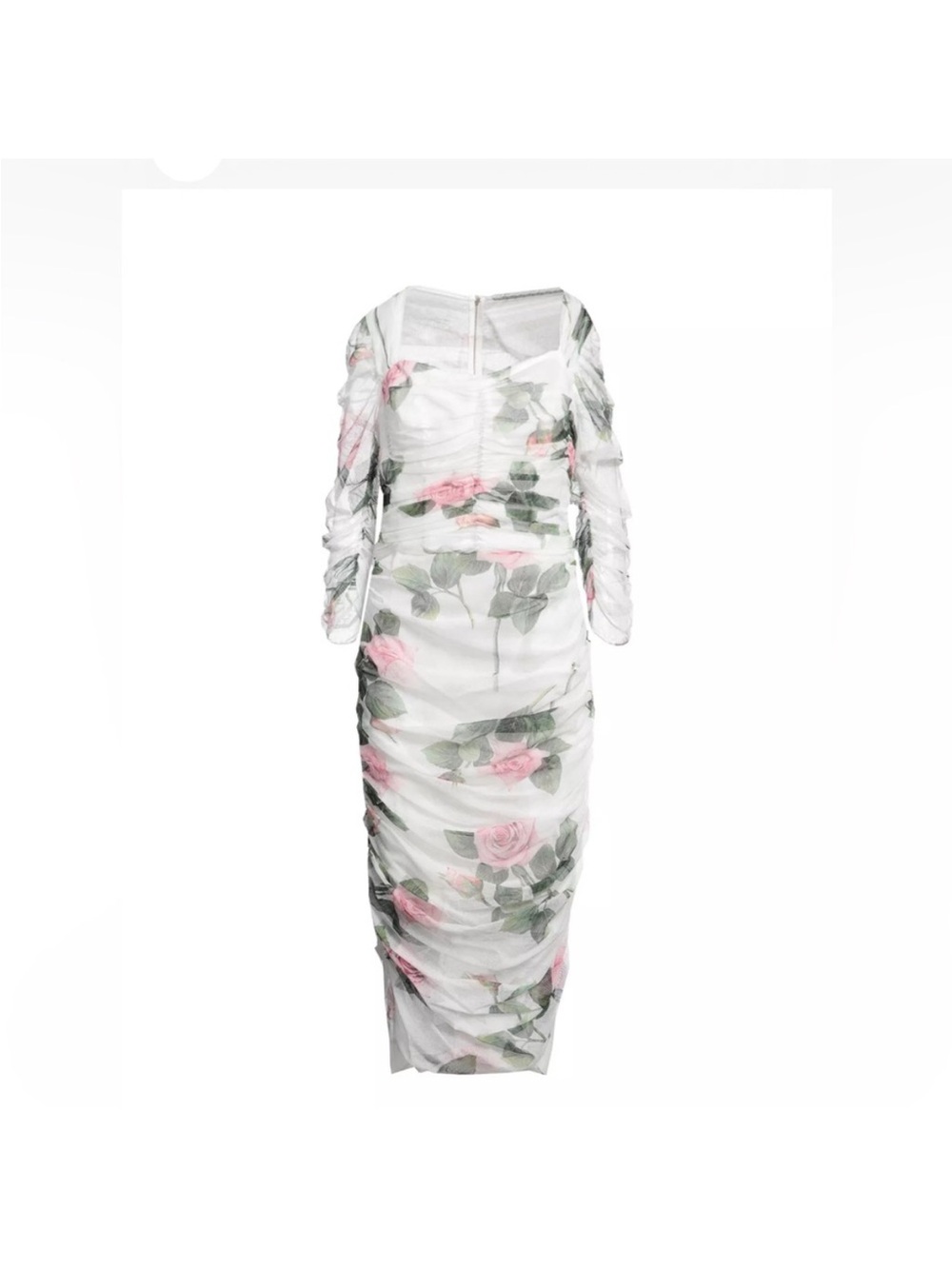 Dolce & Gabbana White Mesh Midi Dress with Pink Rose Print - Picture 3 of 7